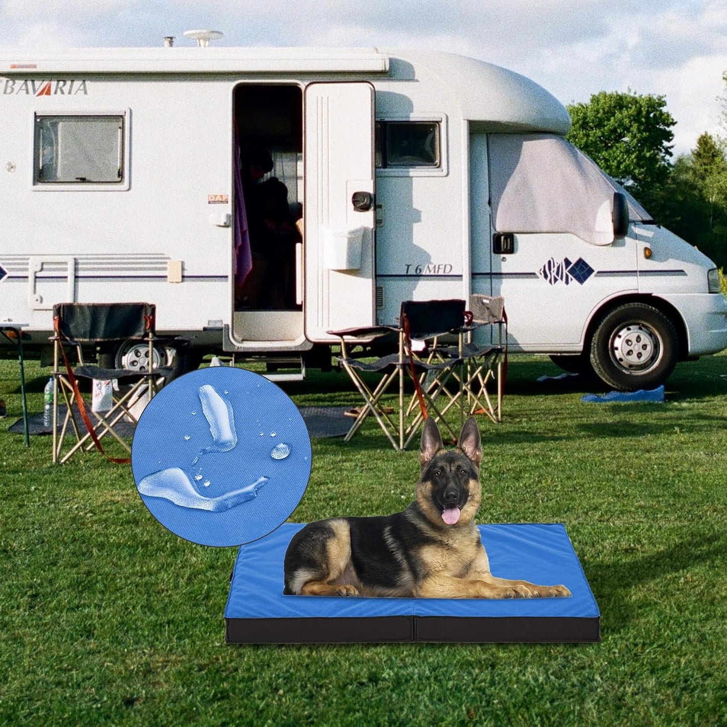 Outdoor Dog Bed for Large Dogs, Waterproof and Portable with Washable Cover, Foldable Cooling Orthopedic Bed for Outside and Indoor Use, 35" All Weather