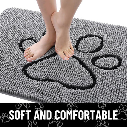 Smiry Dog Door Mat for Muddy Paws, Absorbent Dirt Trapper Non Slip Quick Dry Washable Chenille Mat for Mud Dogs, Entry Rug for Indoor and Outdoor (48x30 Inches, Grey)