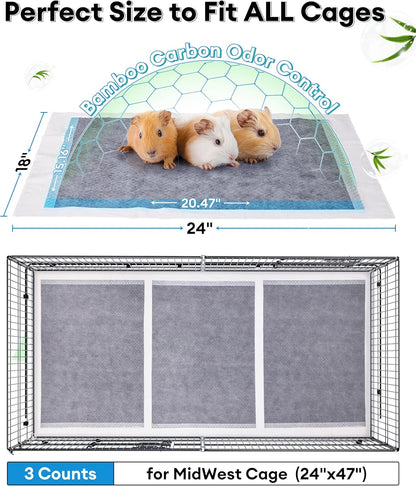 BUCATSTATE Disposable Guinea Pig Cage Liners 30 Count, Super Absorbent Guinea Pig Bedding, Bamboo Charcoal Odor Control Pee Pads for Rabbits, Ferrets and Birds (18''x24'')