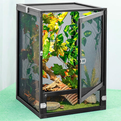 13 Gal Detachable and Foldable Reptile Butterfly Cage Terrarium, 360° Observation, Airflow, Interaction in Gecko Tank for Crested Geckos, Leopard Geckos, Chameleons, Bearded Dragons