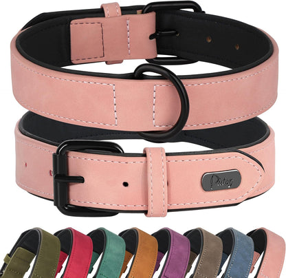 Didog Soft Padded PU Leather Dog Collar, Breathable and Adjustable Pink Dog Collars for Medium Dogs, Comfortable for Daily Walk, Pink, L Fit Neck 13-17"(22-44 lbs)