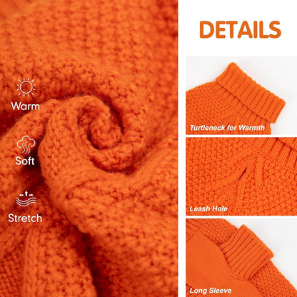 cyeollo Dog Sweater Pullover Turtleneck for Large Dogs, Classic Knitwear Fall Winter Cold Weather Dog Clothes Warm Pet Apparel Small Medium Large Dogs Sweaters, Orange 2XL