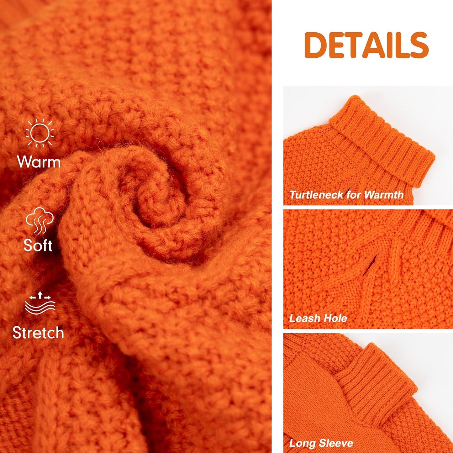 cyeollo Dog Sweater Pullover Turtleneck for Large Dogs, Classic Knitwear Fall Winter Cold Weather Pet Clothes Warm Pet Apparel Large Big Dog Sweaters, Orange 3XL