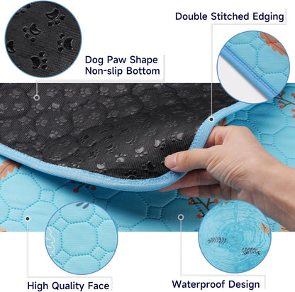 Sunheir Washable Pee Pads for Dogs Extra Large 36" x 48" 2-Pack Reusable Puppy Pads Pet Training Pads, Whelping Pad, Non-Slip Protects Against Urine Leakage (Leaves - Sky Blue, 36x48)