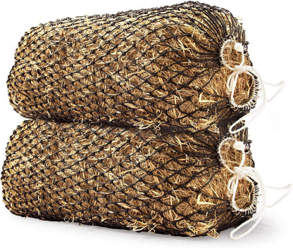 Bloomoak Slow Hay Net Feeder for Horses, Durable Soft Black PE 2/3 String Hay Bales Bags, Fit 36x18x18 to 47x25x17 Inches, Extends 50-64 Inches (2 1.6" Hole/2PC)