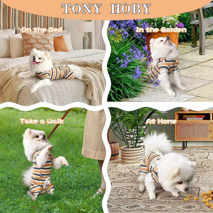 TONY HOBY Male Dog Pajamas, 4 Legged Dog Jumpsuit with Brown Stripe, Dogs Shirt for Small Medium Dogs (Brown, Boy, XS)