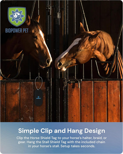 BioPower Natural Fly & Tick Repellent for Horses - Horse Shield and Stall Tags with 1-Year Bioresonance Protection – Chemical-Free, Waterproof Carbon Tag Clips to Halter – Holistic & Safe Pest Defense