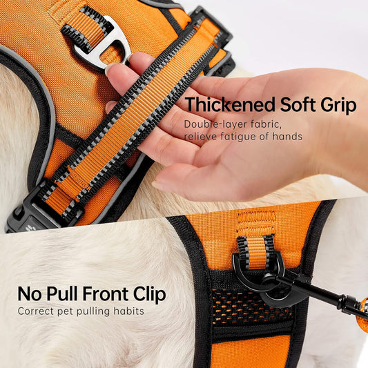 NESTROAD No Pull Dog Harness,Adjustable Oxford Dog Vest Harness with Leash,Reflective No-Choke Pet Harness with Easy Control Soft Handle for Large Dogs(X-Large,Orange)