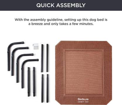 Bedsure Outdoor Elevated XL Dog Bed, Portable Indoor & Outdoor Cooling Raised Cot Pet Hammock Bed with Skid-Resistant Feet, Frame with Breathable Mesh, Terracotta, 54 inches