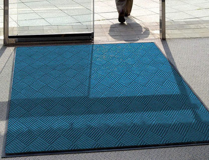 WaterHog Diamond | Commercial-Grade Entrance Mat with Rubber Border – Indoor/Outdoor, Quick Drying, Stain Resistant Door Mat (Medium Blue, 4' x 10')