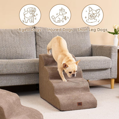 EHEYCIGA Curved Dog Stairs Ramp for High Beds 19.7" H, 4-Step Dog Steps for Small Dogs and Cats, Pet Stairs for High Bed Climbing, Non-Slip Balanced Pet Step Indoor, Camel