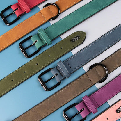 Didog Soft Padded Leather Dog Collar, Breathable Heavy Duty Dog Collar Leather with Adjustable Rust-Proof Metal Buckle for Small Medium Large Dogs, Green, M: Total length 16'', Fit 11-13''Neck