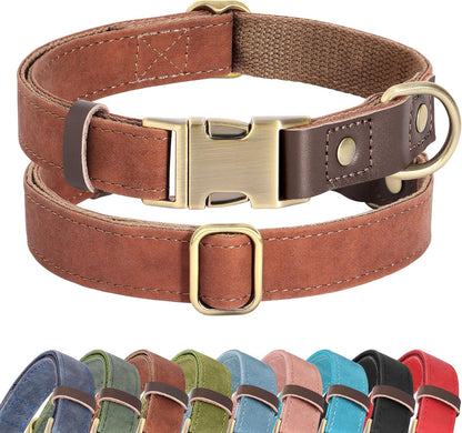 Didog Soft PU Leather Dog Collar for Large Dogs,Classic Adjustable Dog Collars with Quick Release Metal Buckle,Easy Clean and Comfortable with Nylon Lining,Brown,L Neck 15-23"