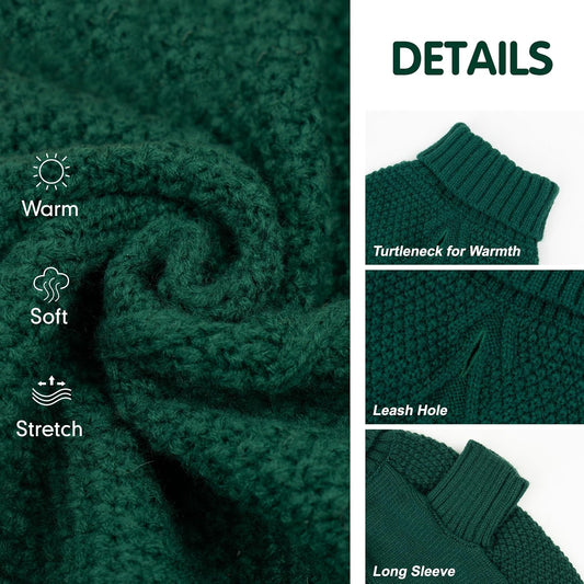 cyeollo Dog Sweater Pullover Turtleneck for Dogs, Classic Knitwear Fall Winter Cold Weather Dog Clothes Warm Pet Apparel Small Medium Large Dog Sweaters, Green S