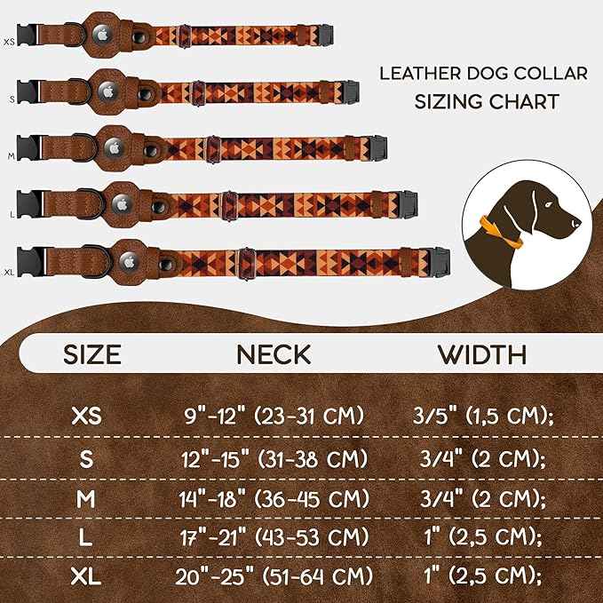 AirTag Dog Collar with Metal Buckle - Printed Nylon Soft Leather Dog Collar with Apple AirTag Holder - Secure Tracking GPS Pet Collars for Girl Boy Small Large Dogs (XS, 9"-12" Neck Fit, Tribal)