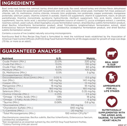 NutriSource Dog Food, Made with Beef and Brown Rice, with Wholesome Grains, 15LB, Dry Dog Food