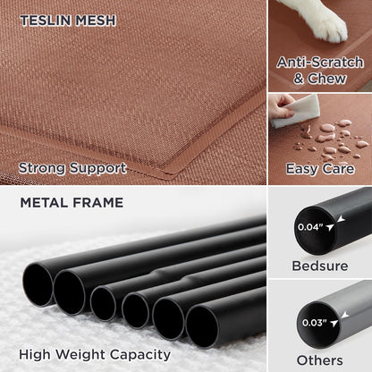 Bedsure Outdoor Elevated XL Dog Bed, Portable Indoor & Outdoor Cooling Raised Cot Pet Hammock Bed with Skid-Resistant Feet, Frame with Breathable Mesh, Terracotta, 54 inches