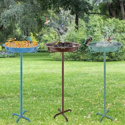 Metal Bird Bath for Outside, 36.2" Height Birdbath Bowl Standing Bird Feeders for Outdoors with 4 Prongs Base Stake, Freestanding Birdfeeders for Garden Yard Lawn Decor (Retro Blue)