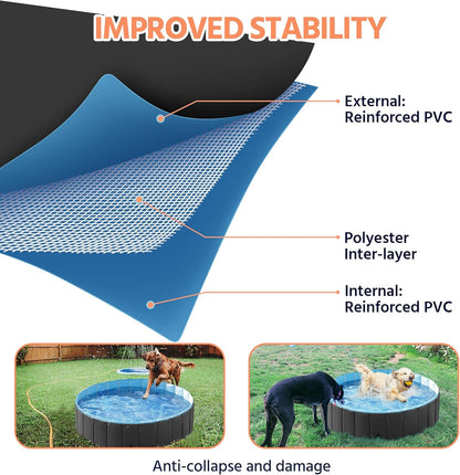 Yaheetech Dog Pet Bath Pool Foldable Hard Plastic Doggie Duck Swimming Pool Collapsible PVC Outdoor Bathing Tub Dog Pools for Large Small Dogs-47 x 11.8 inch,L,Black