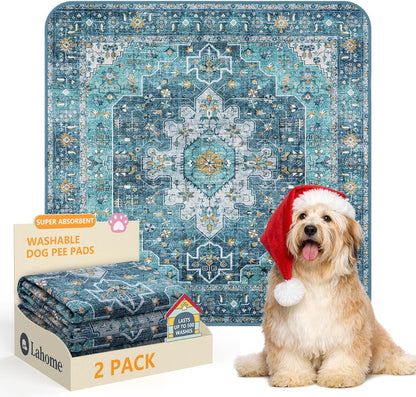 Lahome Super Absorbent & Leakproof Washable Dog Pee Pads - 2 Pack Value Set - Waterproof, Non-Slip Reusable Pads for Puppy Training, Crates & Whelping (24"x24", Blue)