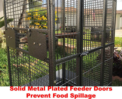 Extra Large 28" x 22" x 65"H Double Ladders Open Play Top Wrought Iron Bird Parrot Parttot Finch Macaw Cockatoo Cage, Include Seed Guard and Toy Hook