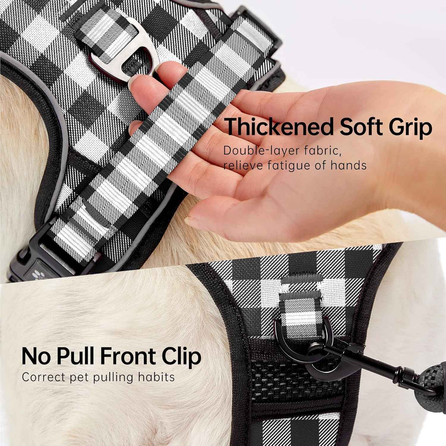 NESTROAD Dog Harness (Checkered Black,S) with Leash, Reflective, Adjustable, Soft Padded, Easy Control Handle, for Small Dogs, Front & Rear Clip Design