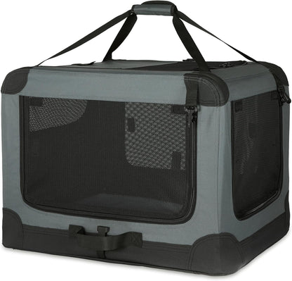 Amazon Basics 4-Doors Portable Soft-Sided Folding Travel Crate Kennel for cat, Dog, and Other Small Animals, Grey, L 36" x 24" x 24"