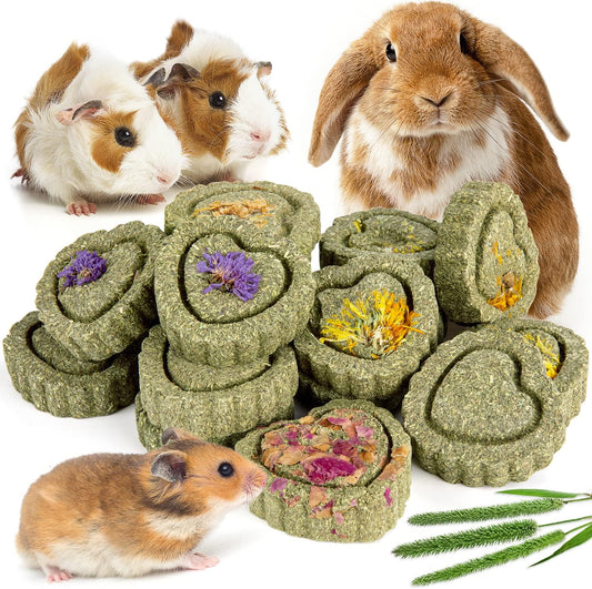 Sofier 28Pcs Timothy Hay Treats Rabbit Toys Bunny Toys Guinea Pig Natural Handmade Treats and Chews for Small Animals Hamster Chinchilla Rat Gerbil