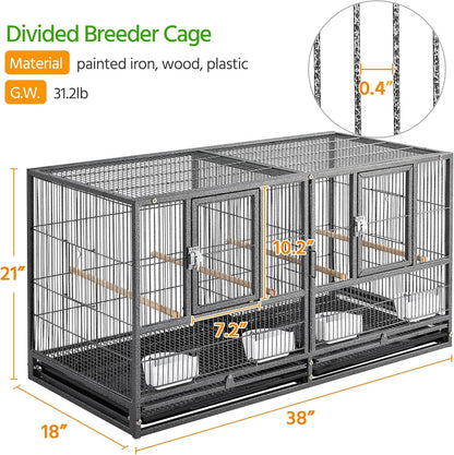 Yaheetech Stackable Bird Cage Divided Breeder Breeding Parakeet Bird Cage for Canaries Cockatiels Lovebirds Finches Budgies Small Parrots, Black