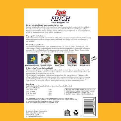 Lyric Fine Tunes No Waste Bird Seed 5 lb. Bag and Lyric Finch Small Songbird Wild Bird Food 5 lb. Bag for Outdoor Bird Feeders