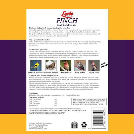 Lyric Finch - Small Songbird Wild Bird Seed - Attracts Goldfinches, House Finches, Purple Finches & More - 5 lb. Bag