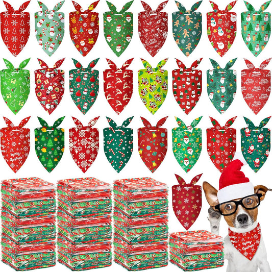 500 Pcs Christmas Bandanas for Dogs Xmas Bandanas Bulk with Santa Snowflake Candy Cane Patterns Soft Bibs Adjustable Triangle Doggie Scarf for Small Medium Large Pet 25.6 x 17.7 x 17.7 Inch