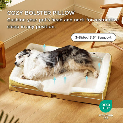 Bedsure XL Orthopedic Dog Bed for Extra Large Dogs - Washable XLarge Dog Cat Bed Waterproof, Comfort Dogs Couch Sofa with Washable Removable Cover, Pet Bed with Nonskid Bottom, Spicy Mustard, 42"