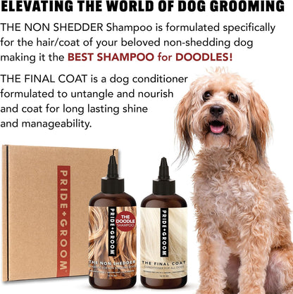 Pride and Groom The Non Shedder Box Set – Dog Shampoo & Conditioner with All Natural Blend of Essential Oils & Ingredients to Heal and Nourish for Long Lasting Shine & Manageability – 32oz