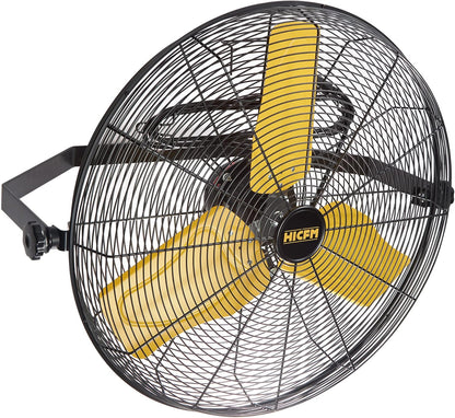 HiCFM 9100 CFM 24 inch Heavy Duty Industrial Wall Mounted Fan with TEAO Enclosure Motor, Permanent Lubricated Ball Bearing, 9 FT Cord, 180Degree Tilting, Safety Yellow Blade Wall Fan - UL Listed