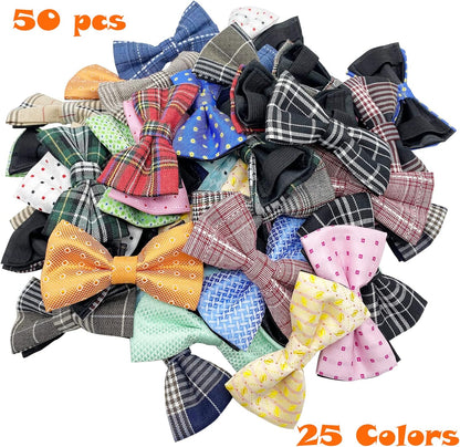 Dog Bow Tie / 50 Pcs Adjustable Elastic Rubber Band Double Layer Bow Ties for Small Medium Large Dogs & Big Cats Pet Collar Charms Accessories Bowties for Birthday Wedding Parties(50 Pcs)