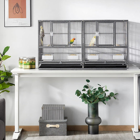 Yaheetech Stackable Bird Cage Divided Breeder Breeding Parakeet Bird Cage for Canaries Cockatiels Lovebirds Finches Budgies Small Parrots, Black