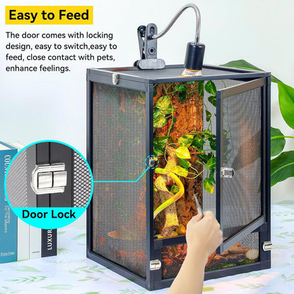 13 Gallon 360° Panoramic Foldable Reptile Terrarium Kit: Crested Gecko Tank and Reptile Cage for Superior Ventilation, Easy Feeding, Sturdiness, and Simple Assembly (Black, 18"x13"x13")
