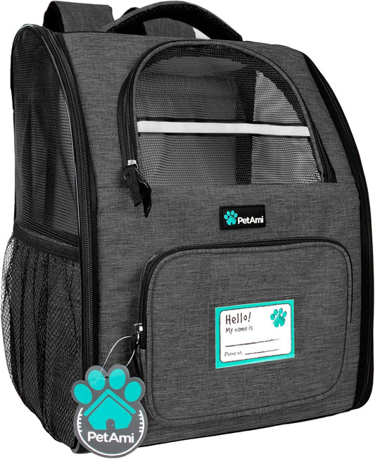 PetAmi Dog Backpack Carrier for Small Large Cat, Pet, Puppy, Ventilated Pet Hiking Backpack Travel Bag, Airline Approved Cat Backpack Carrier, Camping Biking Dog Bag Up to 18lbs Pet, Charcoal