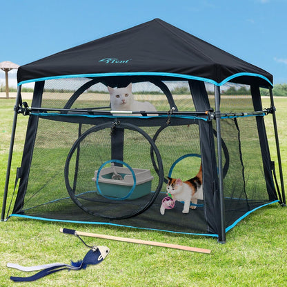 Cat Enclosure and Cat Tower Tent with Two Styles of canopiesfor Indoor and Outdoor,X-Large Outdoor Catio, Cat Tent,Portable and Foldable,Two Doors Design can Assemble More Shapes (Patented)
