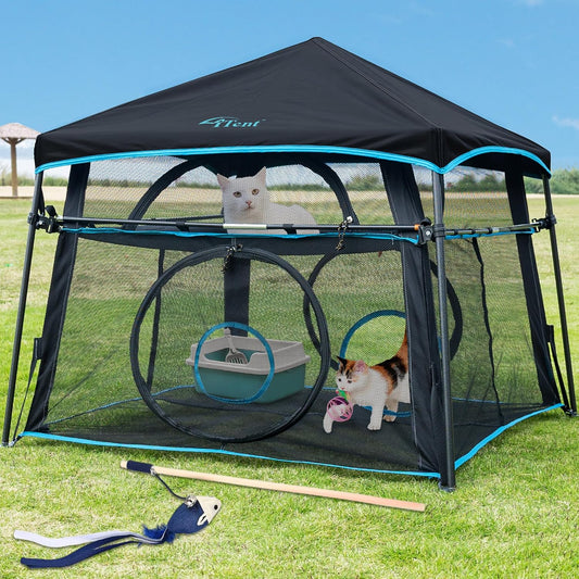 Cat Enclosure and Cat Tower Tent with Two Styles of canopiesfor Indoor and Outdoor,X-Large Outdoor Catio, Cat Tent,Portable and Foldable,Two Doors Design can Assemble More Shapes (Patented)