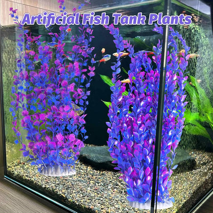 Hamiledyi Aquarium Plastic Plants Aquarium Decor Artificial Fish Tank Plants,Tall Fish Tank Decorations, Extra Large Aquarium Plant 23.6-inch Tall,2PCS（Purple Style A）