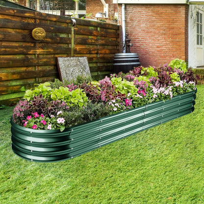 Land Guard 8×2×1ft Galvanized Raised Garden Bed Kit, 108 Gallon Capacity Raised Garden Boxes Outdoor, Oval Metal Raised Garden Beds for Vegetables, Forest Green (with 10 Connecting rods)