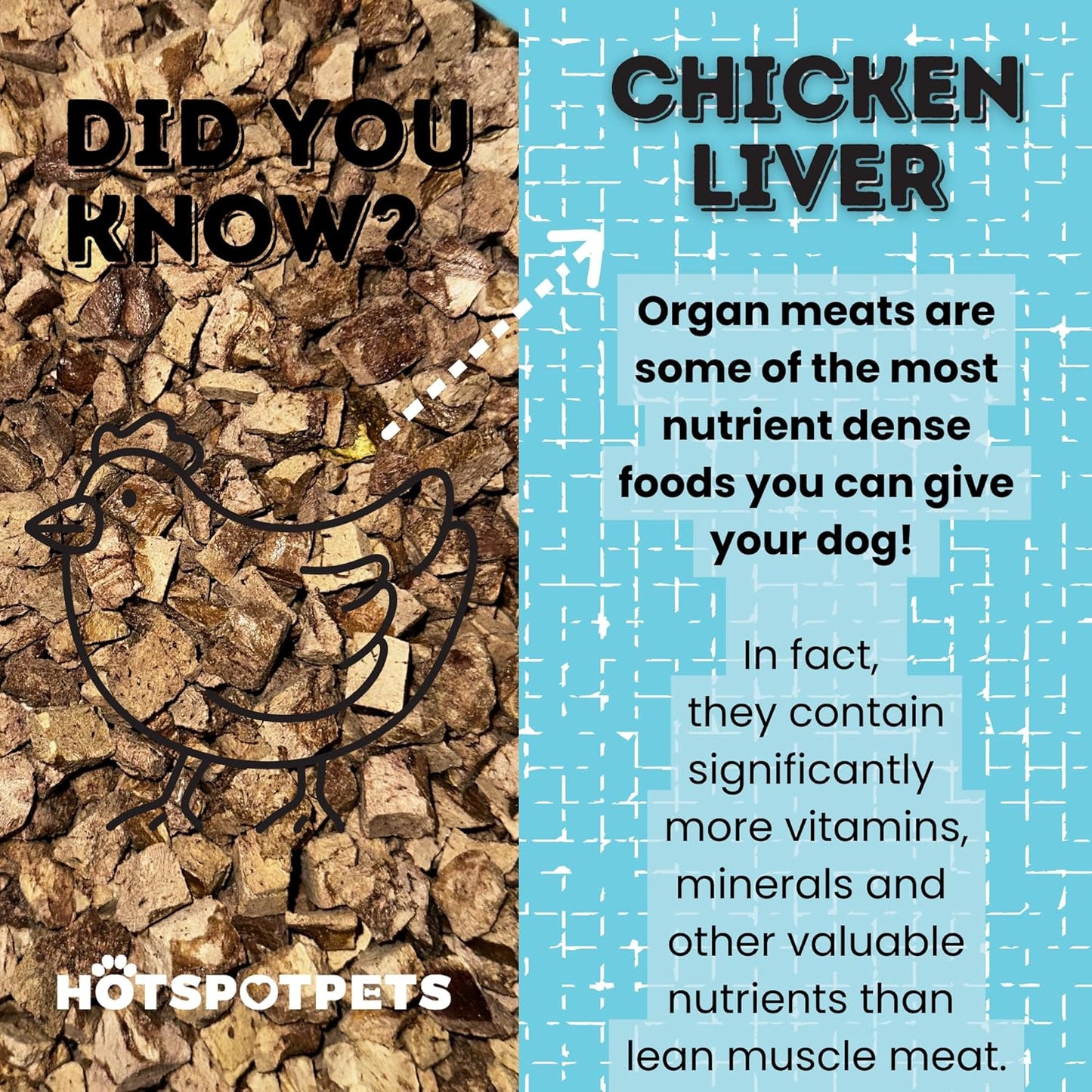 hotspot pets Freeze Dried Chicken Liver Treats for Cats & Dogs -1LB Big Bag-Made in USA- Single Ingredient All Natural, Grain-Free - Perfect for Training, Food Topper or Snack