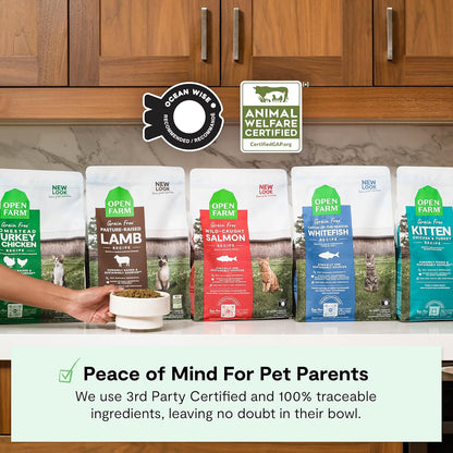 Open Farm, Grain Free Dry Cat Food, High-Protein Kibble for a Complete & Balanced Diet, Non-GMO Fruits & Vegetables, Prebiotic Fibers to Support Digestion, Homestead Turkey & Chicken Recipe, 4lb Bag