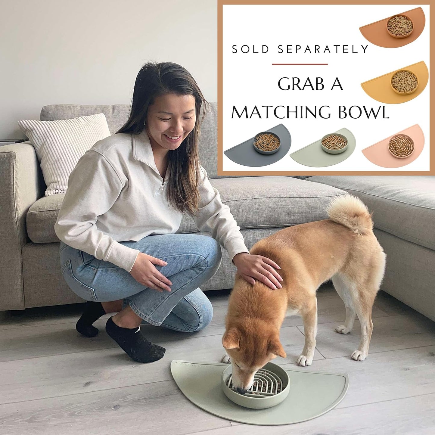 Waterproof Silicone Pet Food Mat - Non-Slip Spill-Proof Feeding Mats for Floors, Raised Edge Design, Easy-to-Clean Rubber Mat for Dog & Cat Bowls, 28" Across x 14" Deep, Large-Charcoal