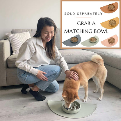 Waterproof Silicone Pet Food Mat - Non-Slip Spill-Proof Feeding Mats for Floors, Raised Edge Design, Easy-to-Clean Rubber Mat for Dog & Cat Bowls, 28" Across x 14" Deep, Large-Charcoal