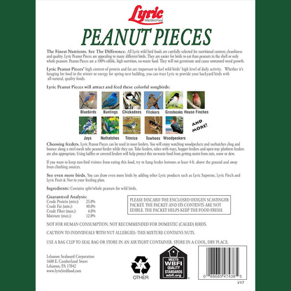 Lyric Peanut Pieces Wild Bird Seed - No Waste Bird Food - Attracts Titmice, Woodpeckers, Chickadees & More - 15 lb bag