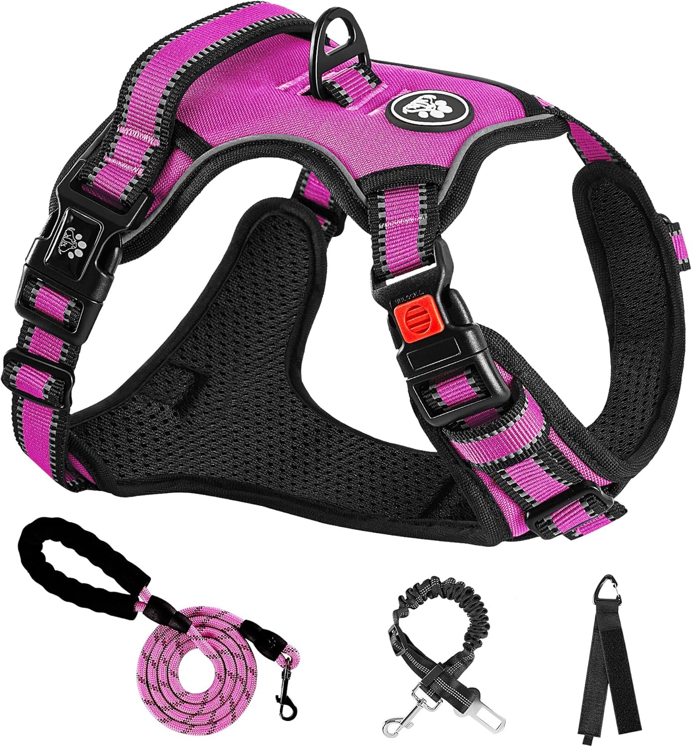 NESTROAD No Pull Dog Harness,Adjustable Oxford Dog Vest Harness with Leash,Reflective No-Choke Pet Harness with Easy Control Soft Handle for Large Dogs(X-Large,Fuchsia Pink)