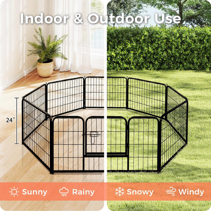 24 Inch 8 Panels Dog Playpen - Metal Pet Exercise Pen for Puppy, Indoor/Outdoor Dog Fence for Yard, Garden, Camping & RV Travel